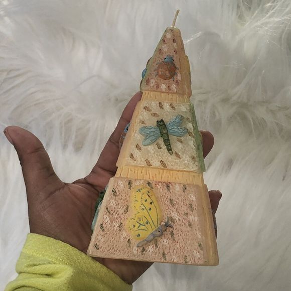 Vtg Green /Yellow /Brown Pyramid Drip Colored Candle(New, Not Used) - Picture 7 of 13